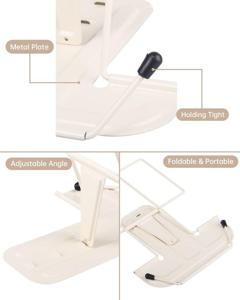 Book Stand for Reading: Adjustable Holder for Recipes, Textbooks, and Tablets (Milky White)