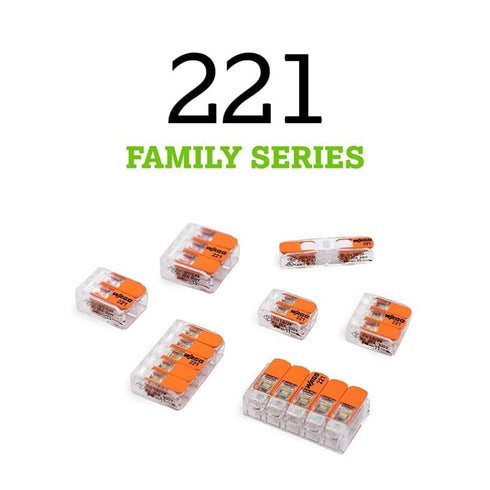 WAGO 221-412/VE00-2500 221 Series 2 Conductor AWG 24 – 12 Transparent Body Connector with Levers (50 Items)