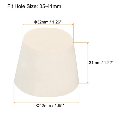 MECCANIXITY Rubber Tapered Plug 32mm to 42mm Solid Test Tubes Bungs Stopper White for Lab Home 4 Pieces