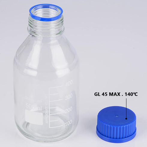 stonylab Graduated Storage Bottles with GL45 Screw Cap, 500 ml Borosilicate Glass Clear Round Lab Bottles