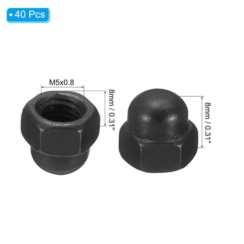 PATIKIL M5x0.8 Acorn Hex Bolt Covers, 40 Pcs Dome Head Carbon Steel Hexagon Decorative Cap Nut for Home Repair, Industrial Equipment Fasteners, Black
