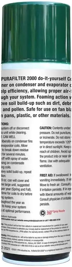 Purafilter 2000 Commercial Coil Cleaner Foaming Spray | Use on AC HVAC Condensers and Evaporator Coils |
