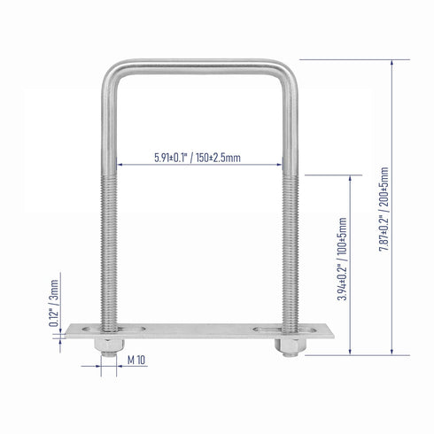304 Stainless Steel Square U-Bolts, 5.91"(150mm) Inner Width, 7.87"(200mm) Length with Nuts for Trailer Accessories.