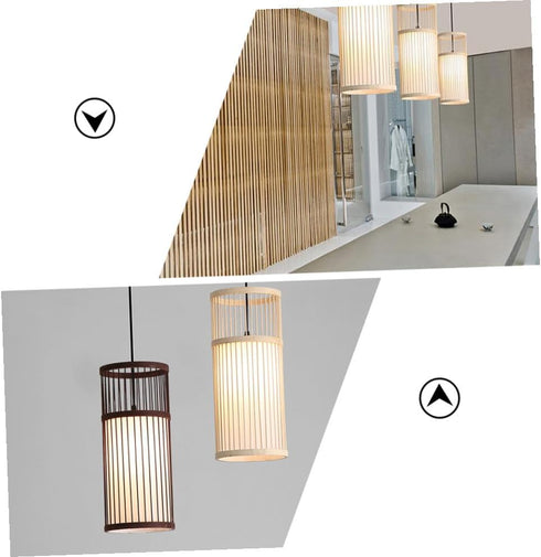 SEWACC Natural Chandelier Chinese Style Pendant Light with Retro Rattan Weave Japanese Zen Hanging Ceiling Light