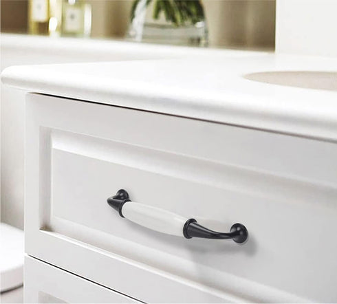 SHOUCAN Vintage Arched cabinets pulls Hardware Handle White Ceramics for Kitchen Bathroom Desk Bedside Table Drawer