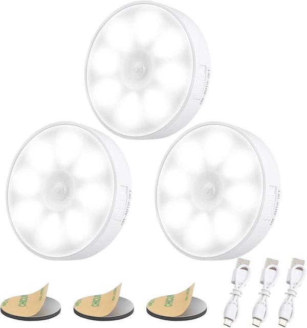 Upgraded Motion Sensor Light, 8 LEDs, 3 Pack Rechargeable, 120 Detection, 3
