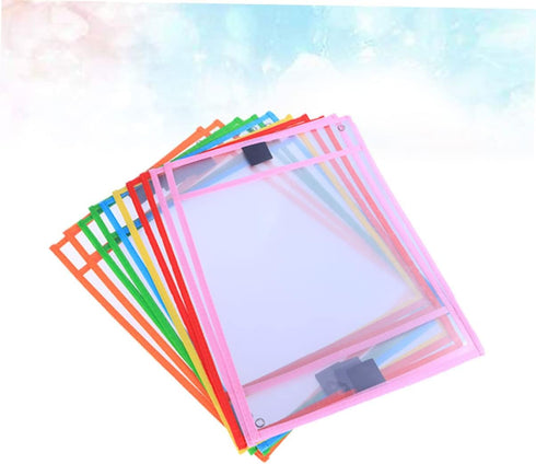 DIYEAH 24pcs Set Dry Erase Pockets Reusable Wipe Sleeves Pen Holder for Office School Random