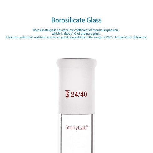 stonylab Glass Connecting Adapter, Borosilicate Glass 90mm for Two 24/40 Ground Outer Standard Taper Joints Lab Supply
