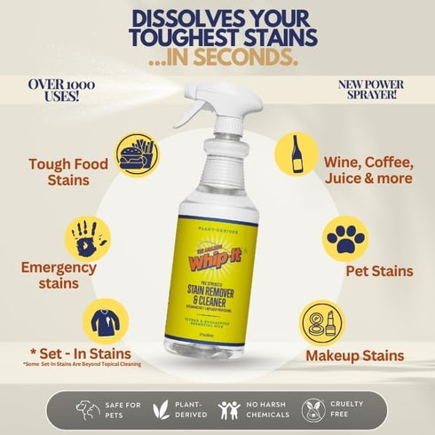 500 32 OZ Whip It Cleaner, Multi Purpose Stain Remover Professional Strength Spray, Plant Based Enzyme Cleaner