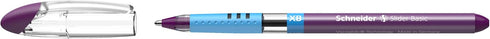 Schneider Slider Basic XB Ballpoint Pen, 1.4 mm Extra Broad, Transparent Barrel, Violet Ink, Box of 10 Pens