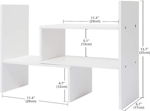 Expandable Wood Desktop Bookshelf - Office Storage Rack, Wood Display Shelf, Corner Desk Storage Shelf