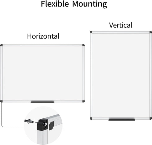 VIZ-PRO Dry Erase Board, 36 x 24 Inches, Wall Mounted Whiteboard for School, Office, Home