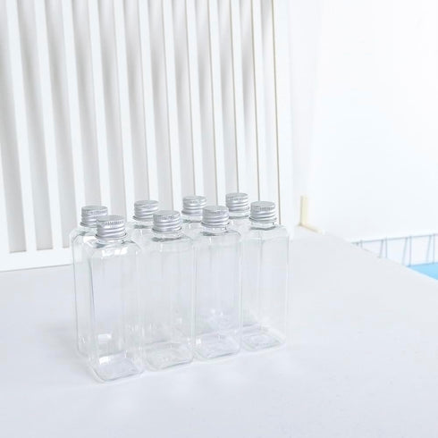 100ml Rectangle Bottles Travel Kit, Refillable PET Plastic Square Jar with Aluminium Screw Cap, 20pcs
