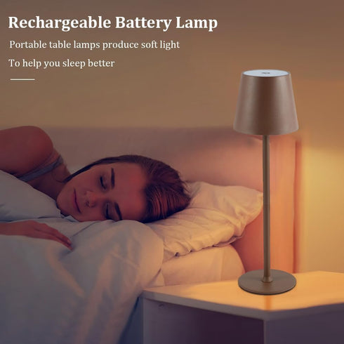 HPUFKOT Lamp,3-Color Portable Metal Desk Touch Control, Rechargeable Battery - Ideal Bedside Lamp for Bedroom