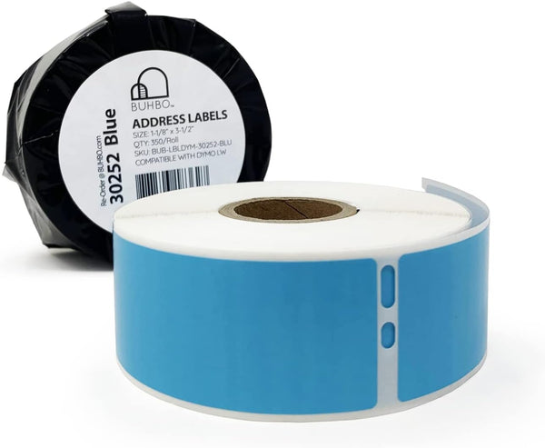 Buhbo Blue Mailing Address Label 30252 Compatible with DYMO LabelWriter LW 1-1/8" x 3-1/2" (350 Labels Per Roll)