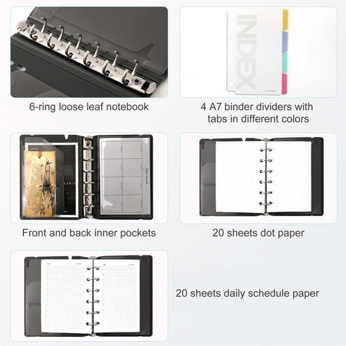 CAGIE A7 Small Binder Notebook, Removable Pages, Hardcover Spiral Refillable Notebooks, 4x5.7 Inch, Grey