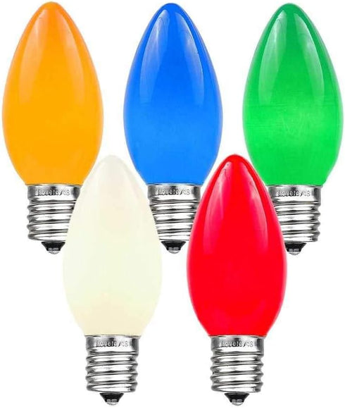 C9 Set 25 Bulbs 25' Novelty Lights Multi Hanging Ceramic Christmas String Lights - Retro Fit Traditional Indoor/Outdoor