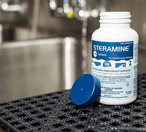 1 (150 Count) Bottle Steramine Sanitizer Tablets - Multi Purpose Steramine Sanitizing Tablets for Food Contact Surfaces