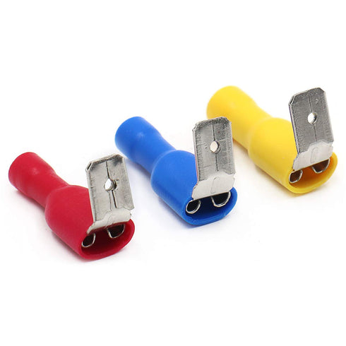 Baomain 1/4" Piggyback Spade Crimp Terminal Connector, 0.5-6.0mm² 22-10 AWG, Pack of 100