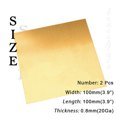 20 Gauge Brass Sheet, H62 Brass Plates Metal 0.031" Thickness x 3.9" Width x 3.9" Length - 2Pcs for Crafts