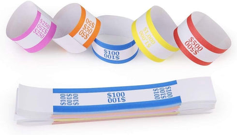 L LIKED Pack of 250 Currency Band Bundles, Self Sealing Currency Straps, Money Bill Wrappers (50 of Each)