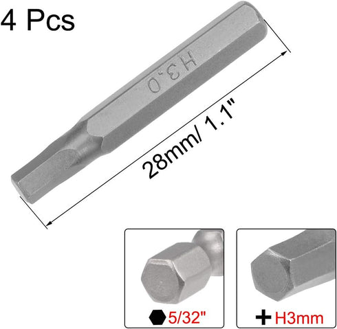 uxcell Hex Bits 4pcs 5/32 Inch Hex Shank H3 Hexagon Screwdriver Bit Set 28mm Length S2 Screw Driver Kit Tools by uxcell