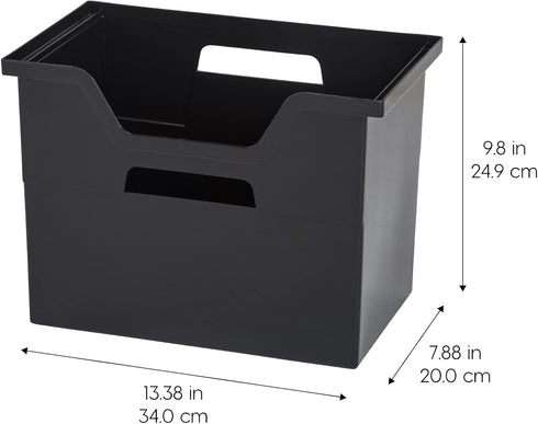 IRIS USA Large Portable Desktop File Box, 4 Pack with Open Lid, Side Handles for Letter Size, Black