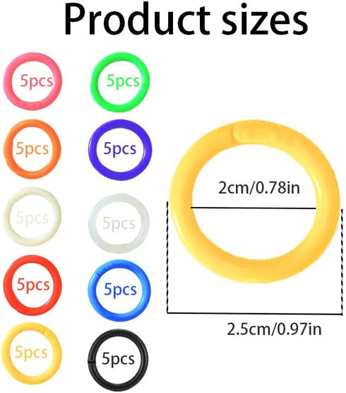 GOUBIANCEN 50 Rings,0.78 Inch 10 Pcs Loose Leaf Binder Plastic Rings, Colorful Loose Leaf Binder Rings for Flash Cards