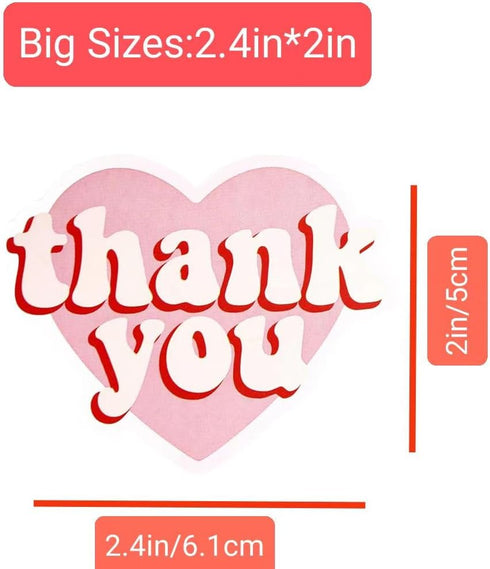 7AweQur 120pcs 2.4 Inch Packaging Large Size Pink Heart-Shaped Thank You Stickers Roll Aesthetic Personalized Heart