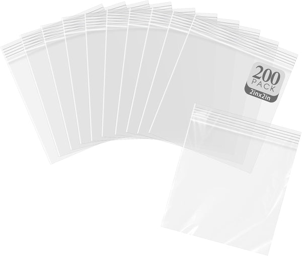 Golden State Art 2" x 2" Clear Plastic Zip Bags, 200 Count Mini Reclosable 3 Mil Thick Bags for Packaging