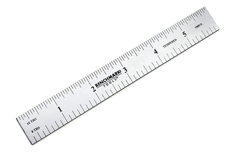 Benchmark Tools 106610 6 Rigid Woodworking Ruler Satin Chrome Finish 1/8th and 1/16th Grads Hardened Stainless Steel