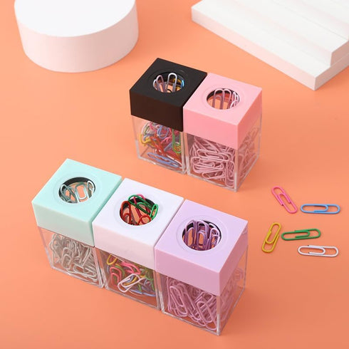 Pink Paper Cilp Dispenser Holder Clear Acrylic Paper Clip Organizers with Top Paper Clip Holders for Desk Cute Office Binder Clip, Hair Clip Office and School Supplies