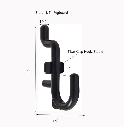 Jucoan 200 Pack J Shape Pegboard Hooks, Black Plastic Assortment for 1/4" Pegboard, Garage Tool Storage Organizer