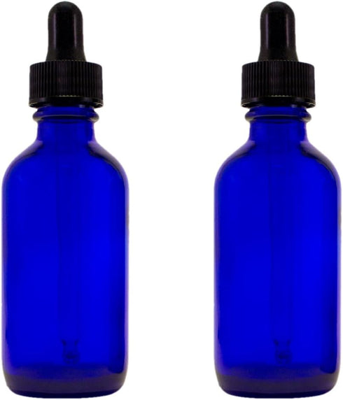 GreenHealth 2oz Cobalt Blue Glass Dropper Bottles, Pack of 2, Refillable, UV Protection