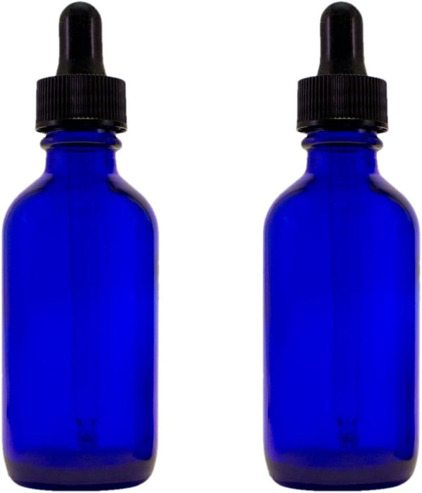 GreenHealth 2oz Cobalt Blue Glass Dropper Bottles, Pack of 2, Refillable, UV Protection