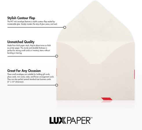 LUXPaper #17 Mini Envelopes, 2 11/16" x 3 11/16", Red Bow, 250 Qty, 70lb. Text
