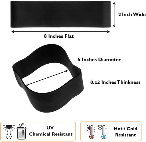 GRIFITI Band Joes 8 x 2 Inch 5 Pack Long Lasting Rubber Bands Silicone Bootle Cooking Heat Cold Uv Chemical Resistant Strong Bander Grips For Large Jars, Trash Can, Mugs, Backpacking, Notebook, Office