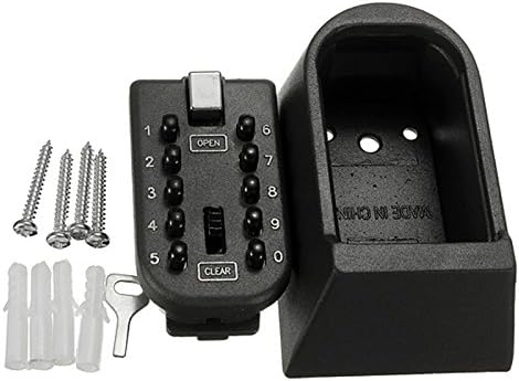 Indoor & Outdoor Key Lock Box Wall Mounted Push Button Combination Safe Storage with Black Rubber Cover