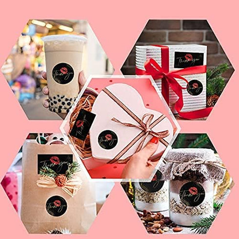 Zonon 600 Pcs Red Lip Thank You Cards and Stickers Set, 500 Pcs Round Sticker Kiss Envelope Seal, 100 Pcs Appreciation