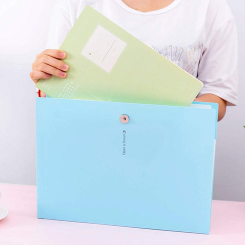 Expanding File Folders, Blue 5 Layer Document Folder, PVC Plastic Envelope with Magnetic Closure