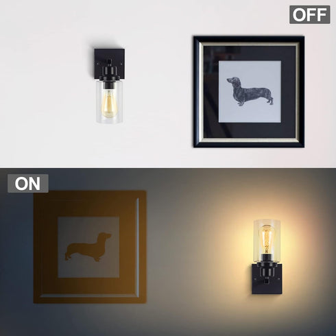 1-Lights Bathroom Vanity Light Fixture Black Wall Sconces Single Vanity Sconces with Metal Base and Glass for Over