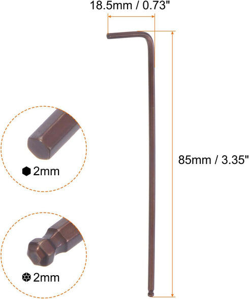 Ball End Hex Key Wrench 2mm S2 Steel L-Shape Long Arm Hexagon Metric Wrenches Repairing Tool for Home Repair, Red