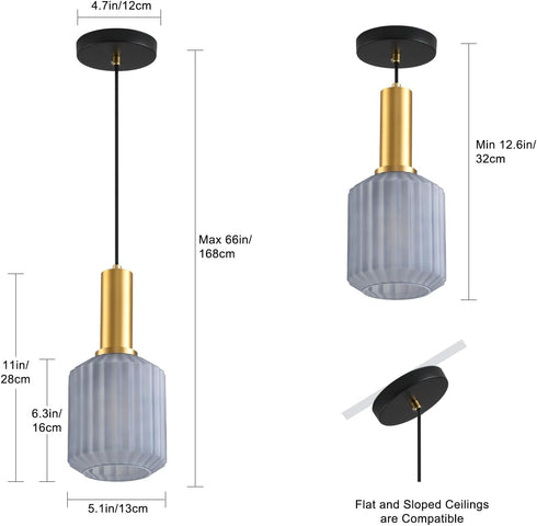 AOJUNSANSAN 2 Pack Mid Century Smoke Gray Glass Pendant Light Fixture Brushed Gold Pendant Lights Kitchen Island Modern