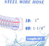 QuQuyi 1" ID x 1-1/4" OD, 3FT length Steel Wire Hose PVC Vacuum Tubing (with 2 Stainless Clamps), Drain Hose Vinyl Suction Tubing Flexible Tube Vinyl Hose Line by QuQuyi