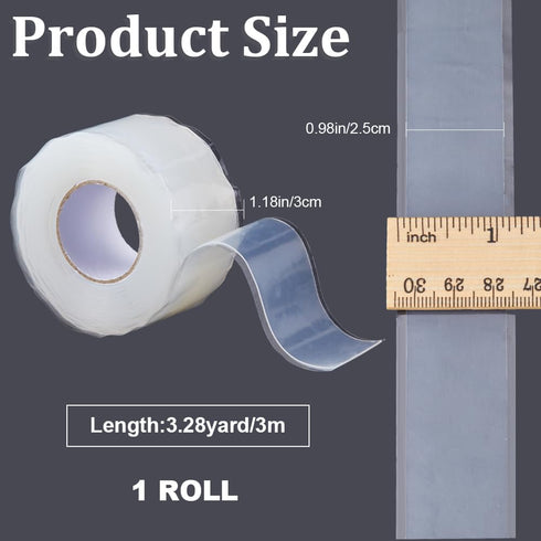 GORGECRAFT 3m x 25mm Self-Fusing Silicone Tape Clear Waterproof Repair Sealing Tape Multi-Purpose Self Amalgamating Rubber Tape for Emergency Plumbing Water Hose Leaks Cable Wire Insulation Wrap