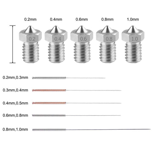 AFUNTA 15 PCS M6 3D Printer Stainless Steel Nozzles - Compatible with E-3D Makerbot & ANET A8, 5 Sizes