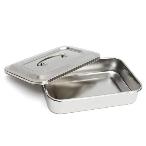 Stainless Steel Instrument Tray Organizer Holder with Lid and Handle Grip