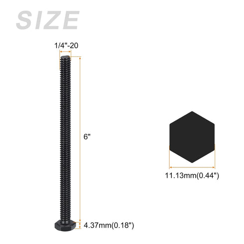 20Pcs Hex Bolts (1/4-20x6"), 304 Stainless Steel UNC Fully Threaded Hex Head Screw Bolt for Furniture Repair, Black