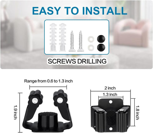 3PCS Heavy Duty Broom and Mop Holder, Stainless Steel Wall Mounted Utility Rack with Screws, Matte Black