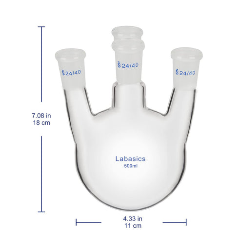 Round Bottom Flask RBF, 500 ml Heavy Wall 4 Neck Borosilicate Glass Flask with 24/40 Standard Taper Joint
